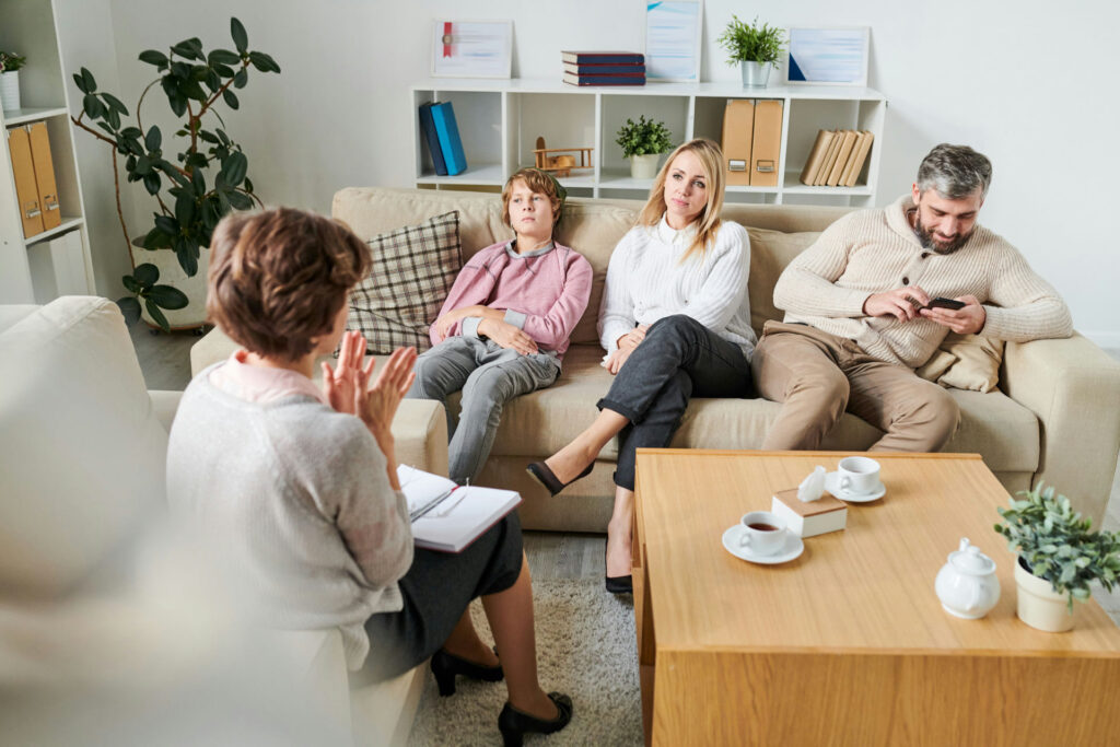 family participating in communication-building activities